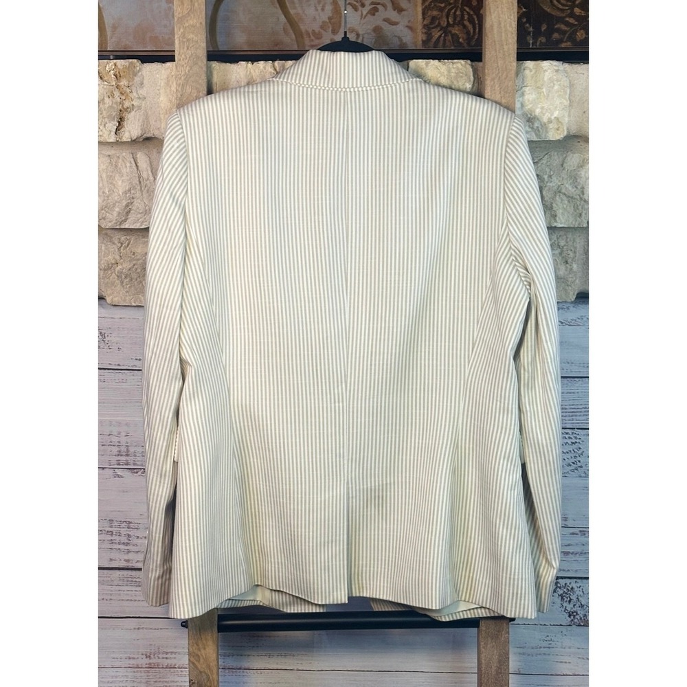 Preston & York Womens Tan Cream Striped Single Button Blazer Jacket Size 12 - Picture 10 of 10
